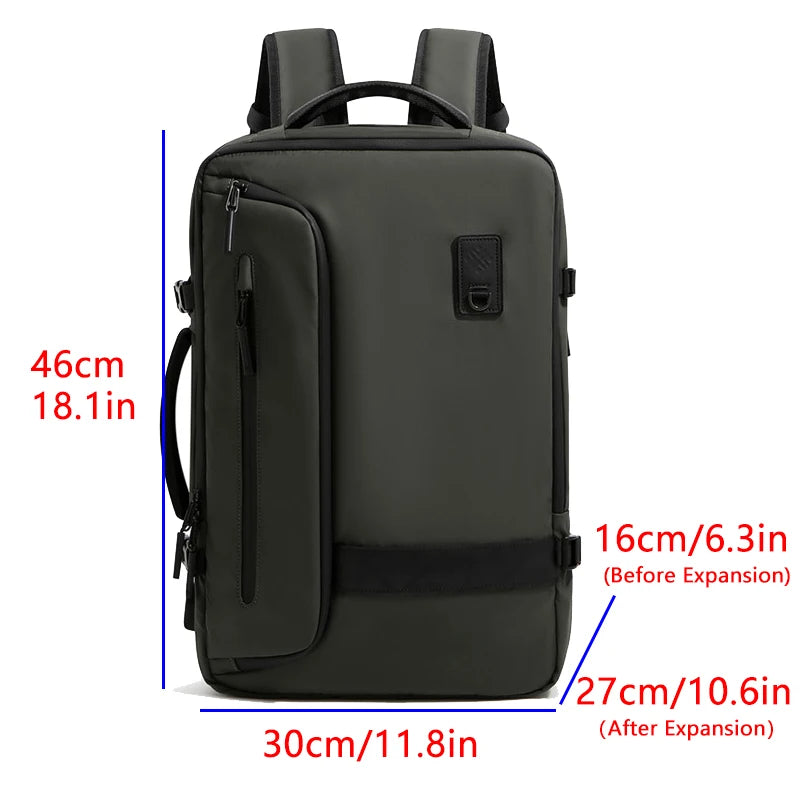 Airbag with Vacuum System Backpack Men Travel Multifinonal Waterproof Back Pack Green High Capacity Expandable Usb Port Bussines